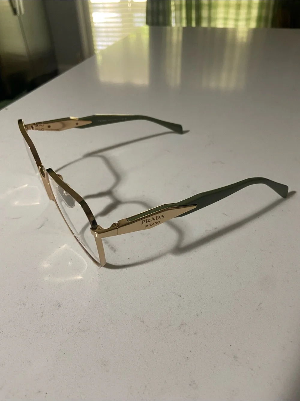 Prada Gold Hexagonal Metal Eyeglass Frames NWOT
